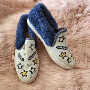 Ugg Patch It Genuine Shearling Trim Sneaker Bleach Denim Womens 8.5